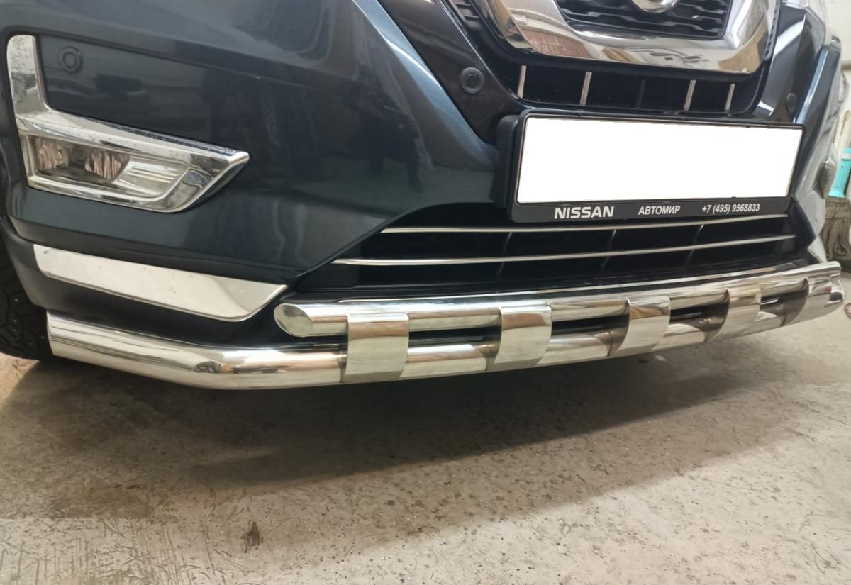 Защита переднего бампера двойная с перемычками для автомобиля NISSAN X-trail 2018- наст. время (рестайлинг) арт. NXT.18.75