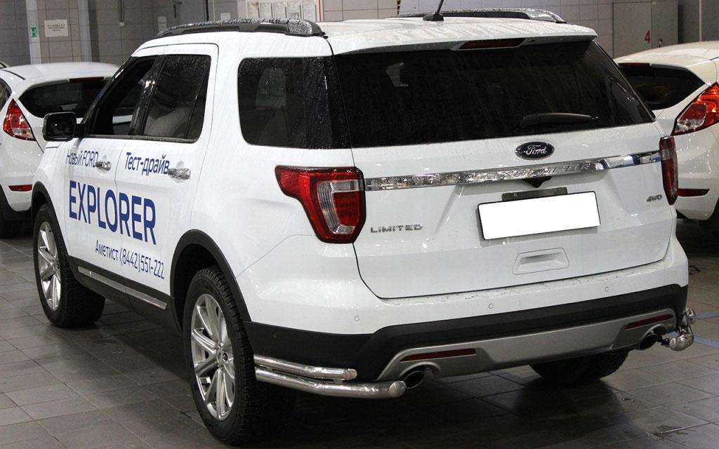 Защита заднего бампера уголки двойные d60+43 Ford Explorer 2015, Технотек FE2015_3.1