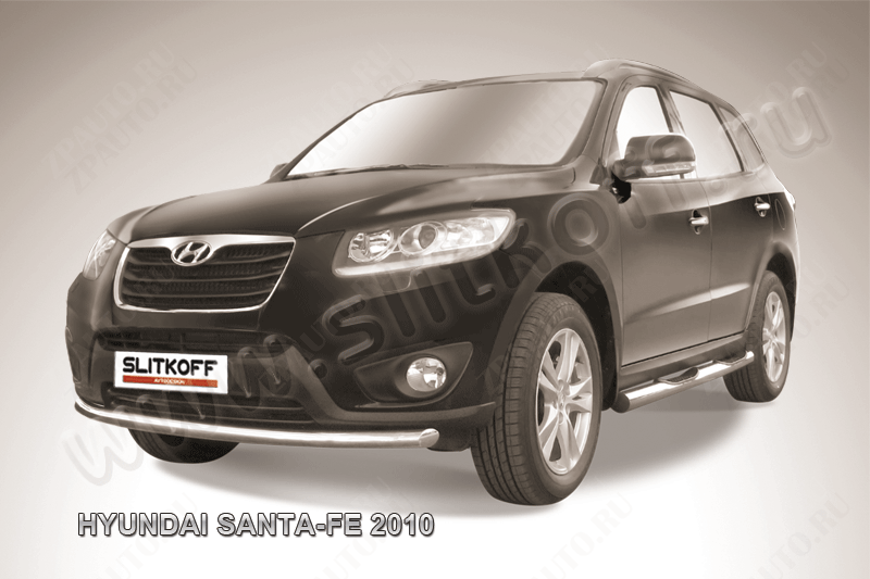 Защита переднего бампера d57 Hyundai Santa-Fe (2009-2012) Black Edition, Slitkoff, арт. HSFN003BE