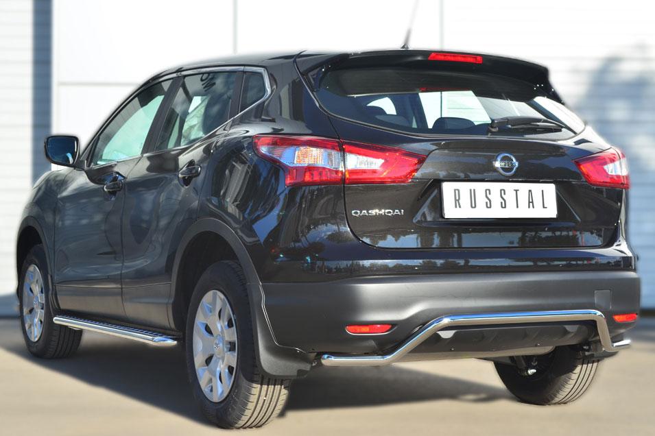 Защита заднего бампера d42 волна для Nissan Qashqai 14-/15- SPB, Slitkoff NQQZ-001796