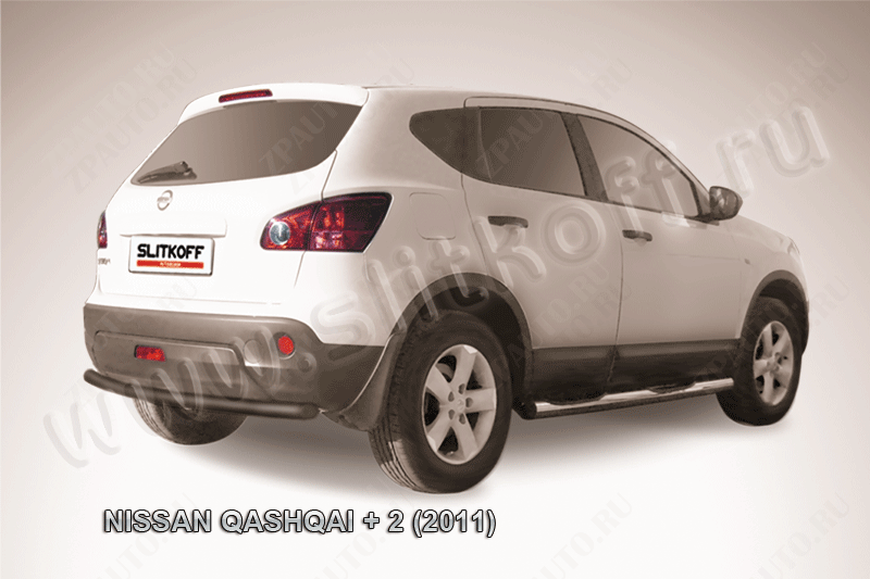 Защита заднего бампера d57 черная Nissan Qashqai +2 (2010-2013) , Slitkoff, арт. NIQ211-010B