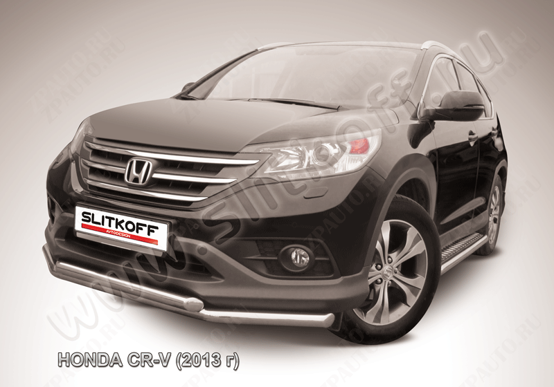 Защита порогов d76 с листом усиленная Honda CR-V 2L (2011-2015) Black Edition, Slitkoff, арт. HCRV13-007BE