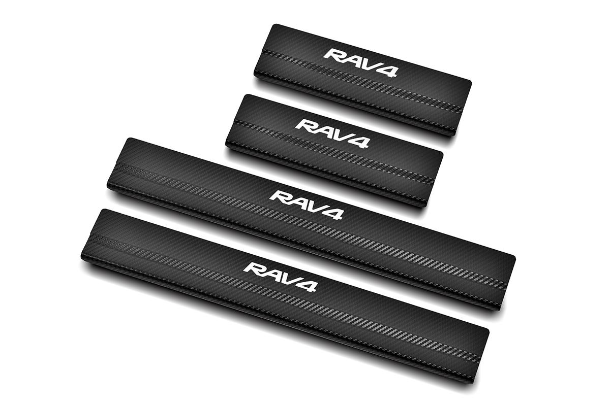 Накладки на пороги RUSSTAL (нерж., карбон, надпись) TR4Z15-06 для TOYOTA RAV4 2015-2019