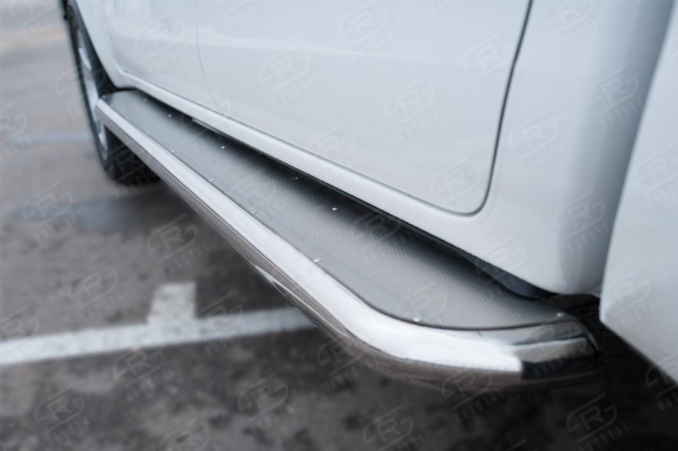 TOYOTA HILUX BLACK ONYX 2020- Пороги труба d57 с листом (Лист нерж,проф.нерж) (Вар.3) THBOL-0035143