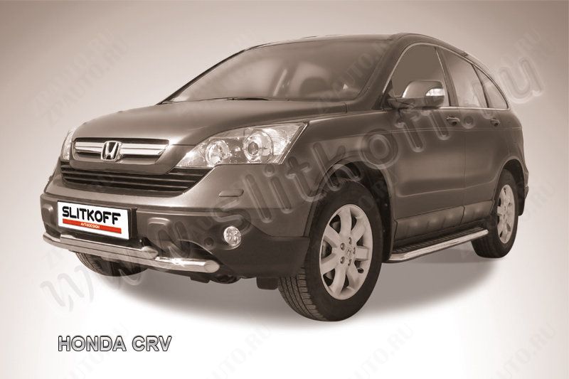 Защита переднего бампера d57+d57 двойная Honda CR-V (2006-2009) Black Edition, Slitkoff, арт. HCRV003BE