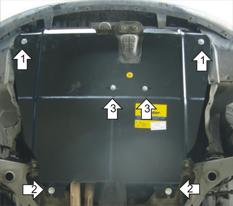 Защита стальная Мотодор (Двигатель, Коробка переключения передач), 2 мм, Сталь для Volvo S40 1995-2003 арт. 02606