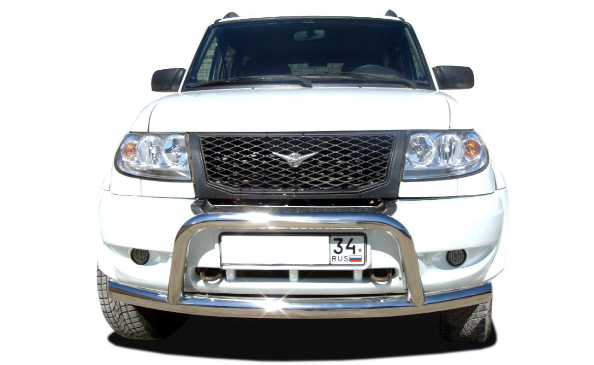 Защита переднего бампера радиус с низкой скобой для автомобиля УАЗ Патриот  2005. UAP.05.79, Россия