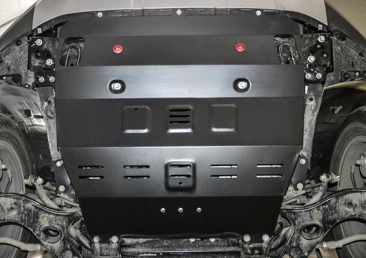 Защита картера и КПП АвтоБроня (увеличенная) для Geely Atlas (V - 1.8T; 2.0; 2.4) 2018-н.в., штампованная, сталь 1.8 мм, с крепежом, 111.01921.1