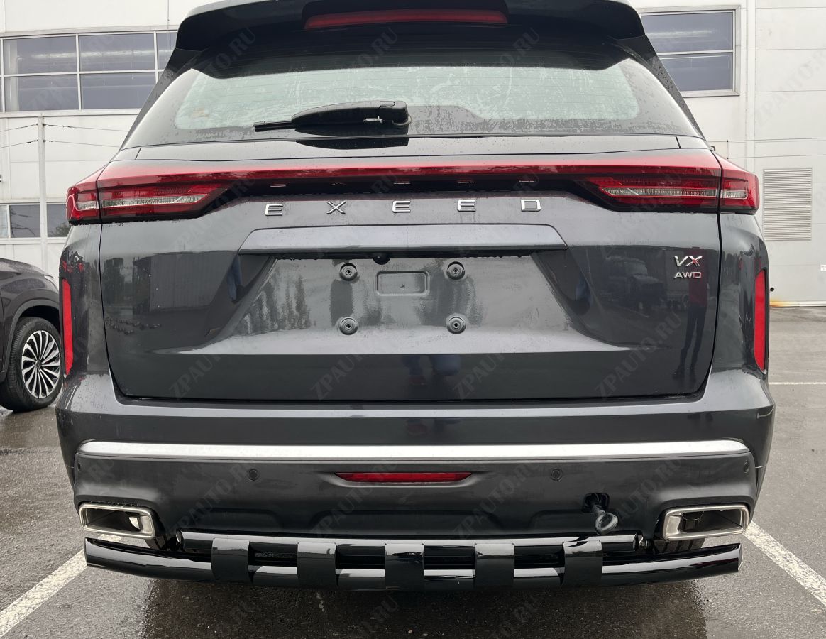 Защита заднего бампера двойная с перемычками с покрытием черный глянец для автомобиля CheryExeed VX 2022 арт. CHEVX.22.25-1