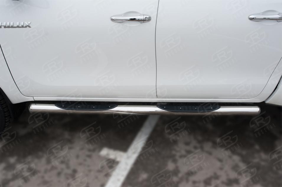 TOYOTA HILUX BLACK ONYX 2020- Пороги труба d76 с накладкой (вариант 3) THBOT-0035153