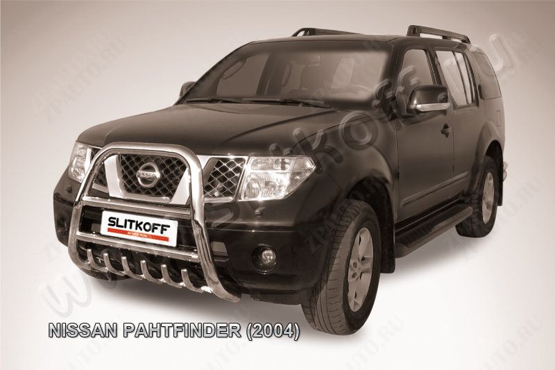 Кенгурятник d76 высокий с защитой картера Nissan Pathfinder R51 (2004-2010) , Slitkoff, арт. NIP001