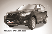 Защита переднего бампера d76 короткая черная Hyundai Santa-Fe (2009-2012) , Slitkoff, арт. HSFN004B