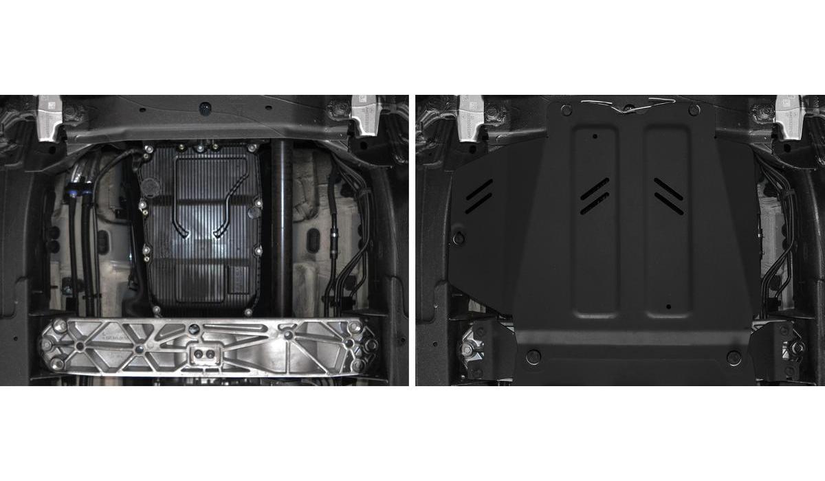 Защита КПП Rival (черная) для Mercedes-Benz G-klasse W464 2018-н.в., штампованная, алюминий 4 мм, с крепежом, 333.3953.1