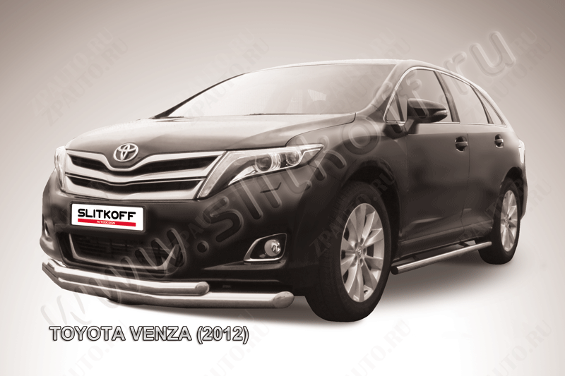 Защита переднего бампера d76+d57 двойная Toyota Venza (2012-2017) Black Edition, Slitkoff, арт. TVEN001BE