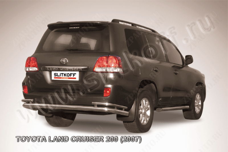 Защита заднего бампера d76+d42 двойная Toyota Land Cruiser 200 (2007-2012) Black Edition, Slitkoff, арт. TLC2-021BE