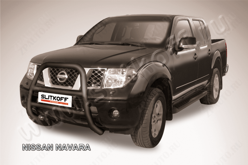Кенгурятник d76 высокий черный Nissan Navara (2004-2015) , Slitkoff, арт. NIN002B