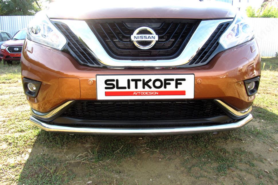 Защита переднего бампера d57 длинная Nissan Murano (2014-2023) , Slitkoff, арт. NIM16003