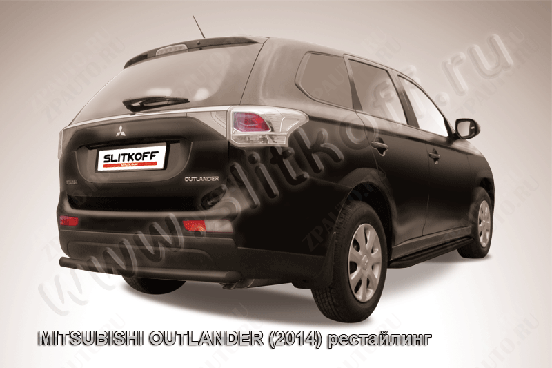 Защита заднего бампера d57 короткая черная Mitsubishi Outlander (2014-2015) , Slitkoff, арт. MOUT14-011B