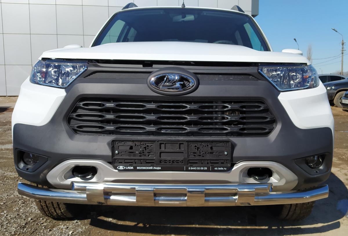Защита переднего бампера двойная с перемычками для автомобиля LADA (ВАЗ) Niva Travel 2021 арт. NVT.21.75
