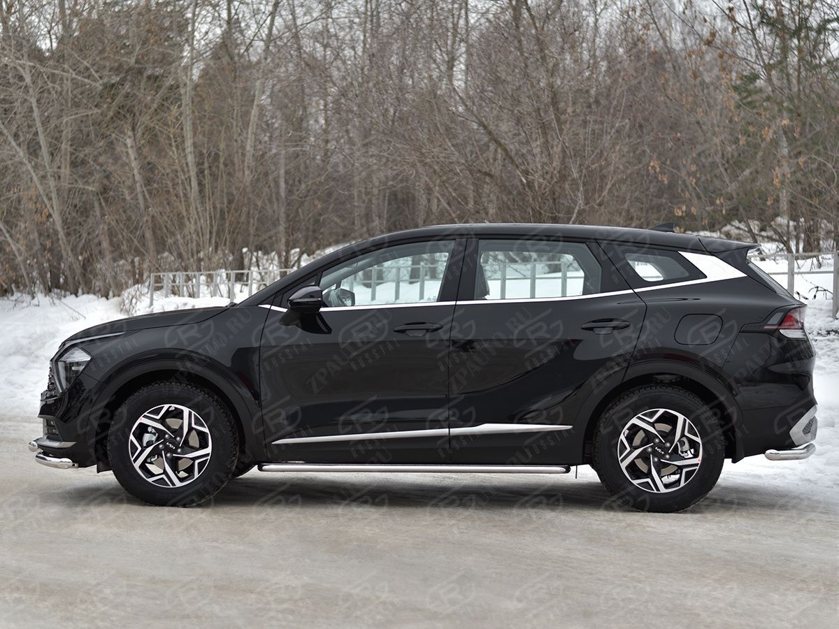 KIA SPORTAGE 2021- Пороги труба d42 с листом (Лист нерж, проф. нерж) (вариант 3) (NOTSTYLEANDX-LINE) KSL-0040303