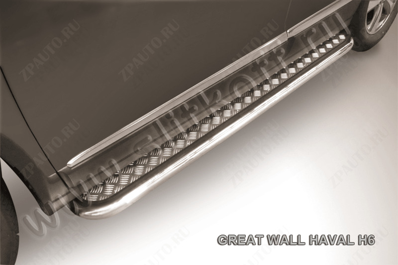 Защита порогов d57 с листом усиленная Haval H6 (2014-2020) Black Edition, Slitkoff, арт. HavH6004BE
