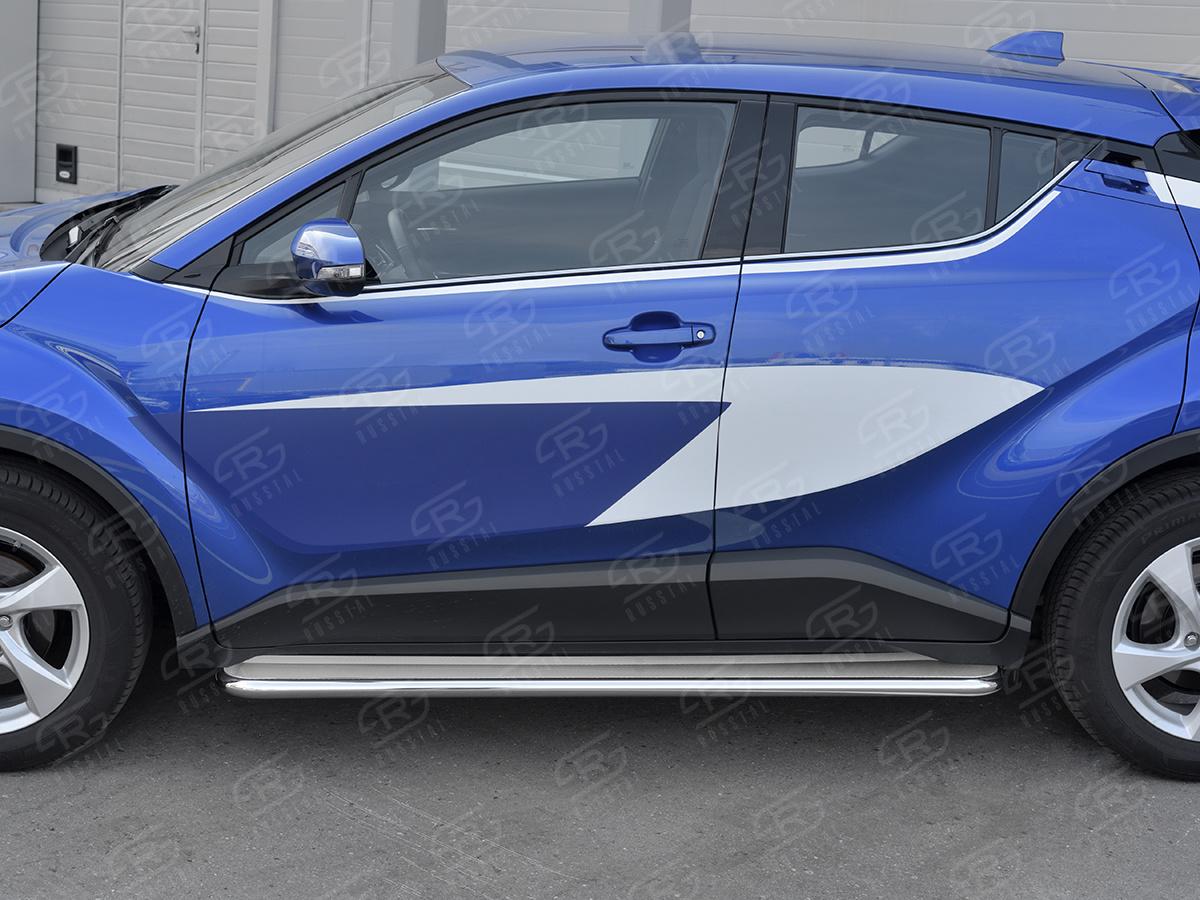 Пороги труба d42 с листом (Лист нерж, проф. нерж) (вариант 3) TCHL-0030313 для автомобиля TOYOTA C-HR 2018-, Slitkoff