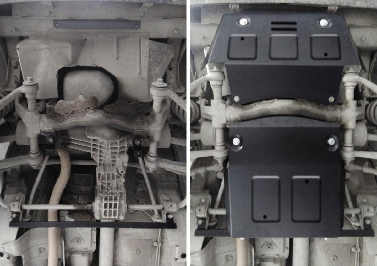 Защита картера, КПП и переднего редуктора Rival для Chevrolet Niva 2002-2020, сталь 3 мм, 2 части , с крепежом, штампованная, K222.1022.1