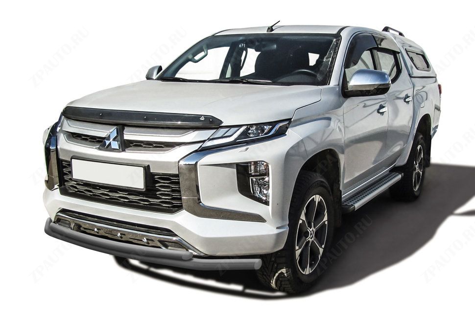 Защита переднего бампера d57+d42 двойная серебристая Mitsubishi L-200 (2018-2022) , Slitkoff, арт. ML18-003S