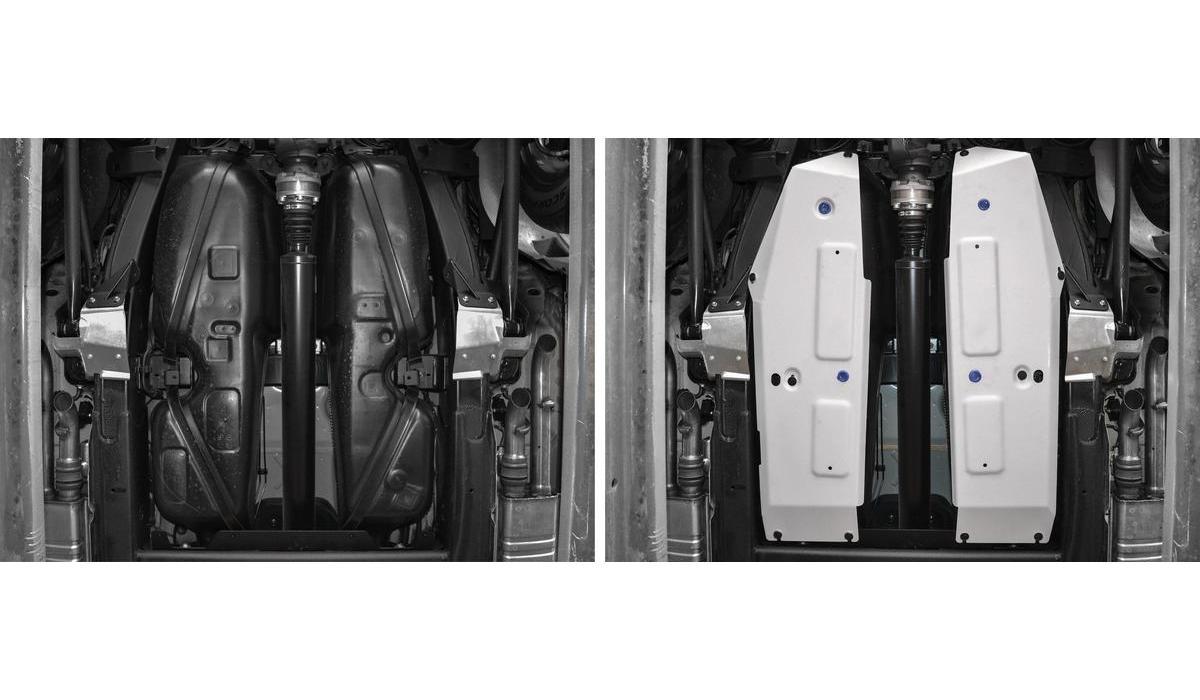 Защита топливного бака Rival для Mercedes-Benz G-klasse W464 2018-н.в., штампованная, алюминий 4 мм, с крепежом, 2 части, 333.3950.1