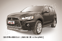 Защита переднего бампера d76+d57 двойная Mitsubishi Outlander XL (2009-2013) Black Edition, Slitkoff, арт. MXL10-003BE