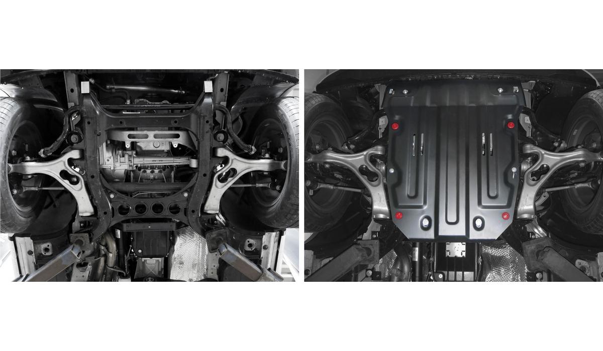 Защита картера АвтоБроня для Volkswagen Touareg II рестайлинг (V - 3.0D (204 л.с.); 3.6) 2014-2018, штампованная, сталь 1.8 мм, с крепежом, 111.05824.2