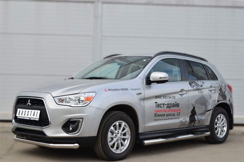 Пороги труба d76 с накладками вариант 2 для Mitsubishi ASX 2013, Slitkoff MAST-0013252