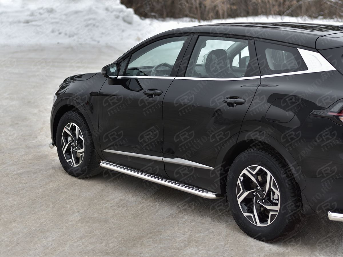 KIA SPORTAGE 2021- Пороги труба d42 с листом (Лист алюм, проф.сталь) (вариант 2) (NOT STYLE AND X-LINE) KSL-0040302