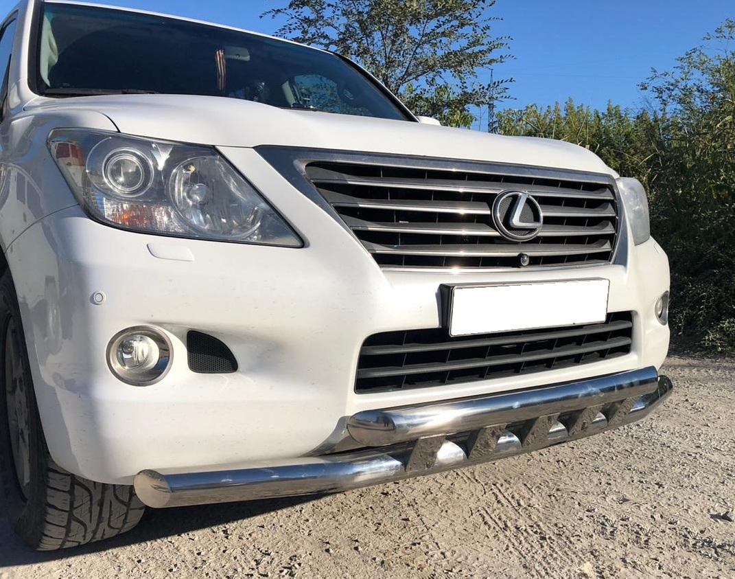 Защита переднего бампера двойная с перемычками для автомобиля Lexus LX 570 арт. LLX.570.07.75