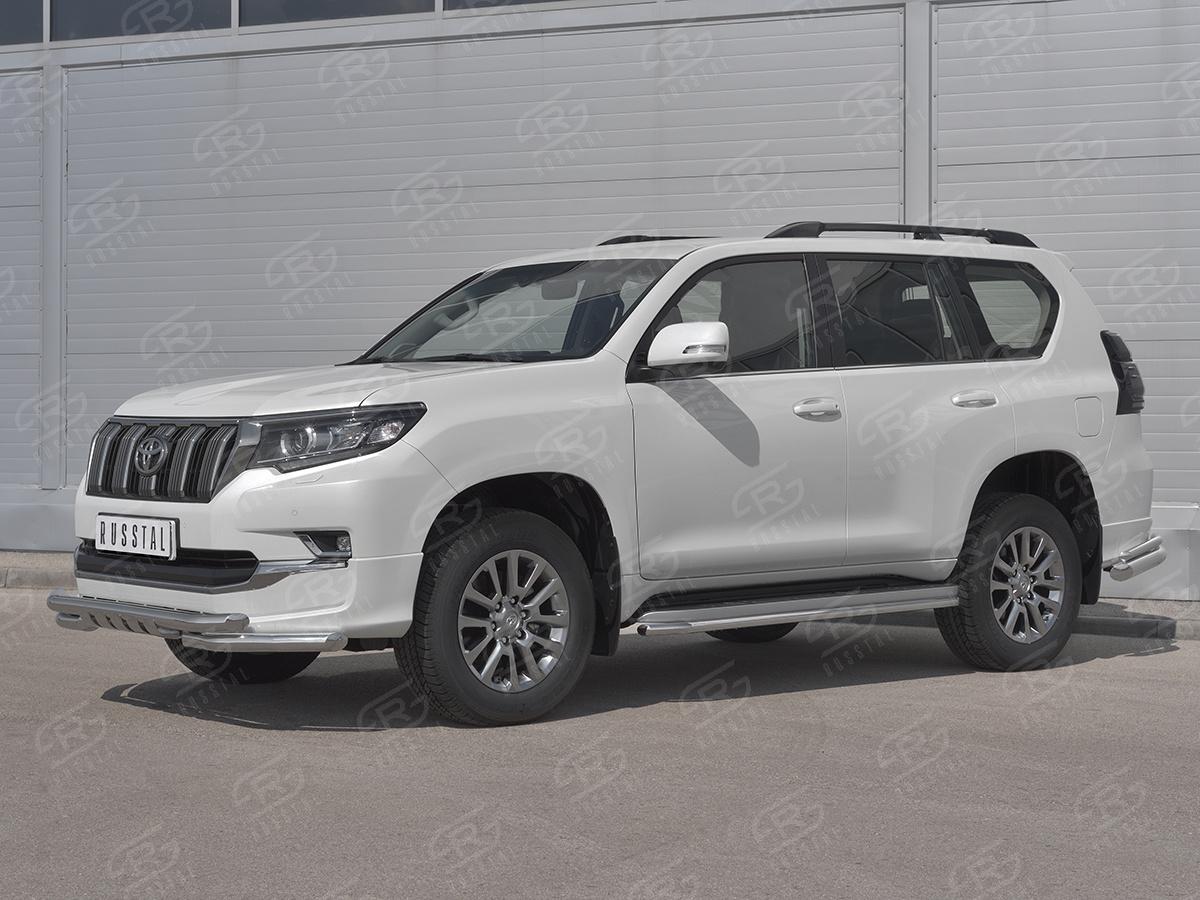 Защита переднего бампера d57 дуга-d57 уголки+клыки для автомобиля Toyota Land Cruiser Prado 150 Style 2019, Slitkoff LCPZ-003298