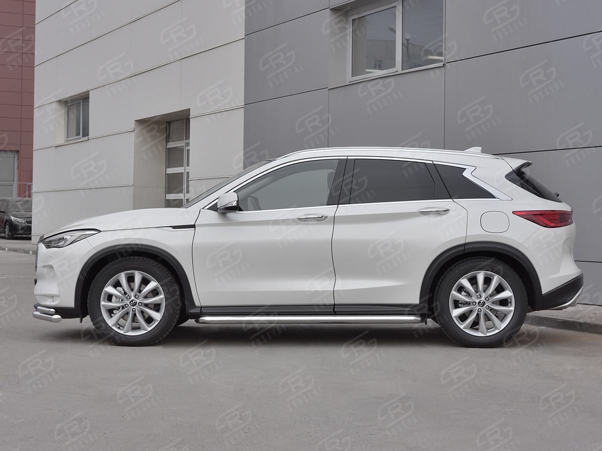 Пороги труба d57 с листом (Лист нерж, проф. нерж)  для автомобиля Infiniti QX50 2018, Slitkoff IQX5L-0030823