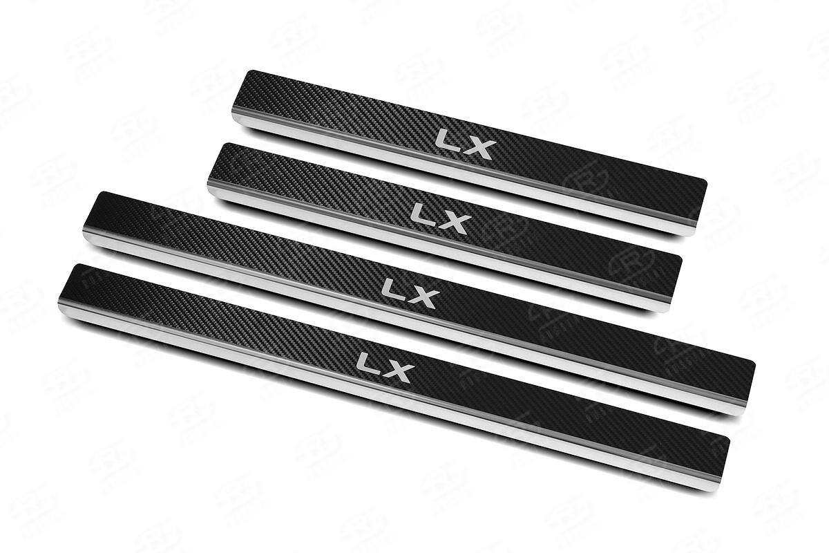 Накладки на пороги RUSSTAL (нерж, карбон, надпись) LEXLX15-06 для LEXUS LX450d-LX570 (not F-Sport) 2015-
