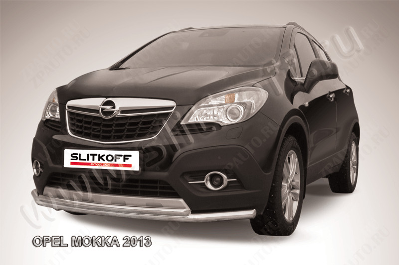 Защита переднего бампера d57+d42 двойная длинная Opel Mokka (2012-2016) Black Edition, Slitkoff, арт. OPMOK13-002BE