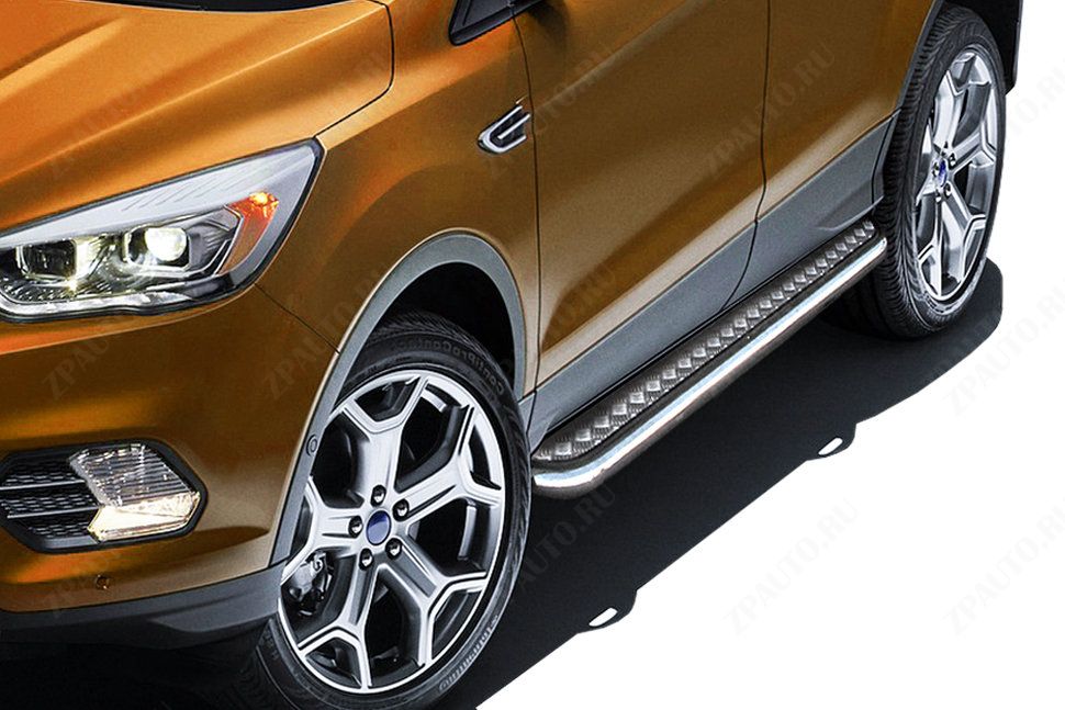 Защита порогов d57 с листом Ford Kuga (2016-2019) Black Edition, Slitkoff, арт. FKG16-004BE