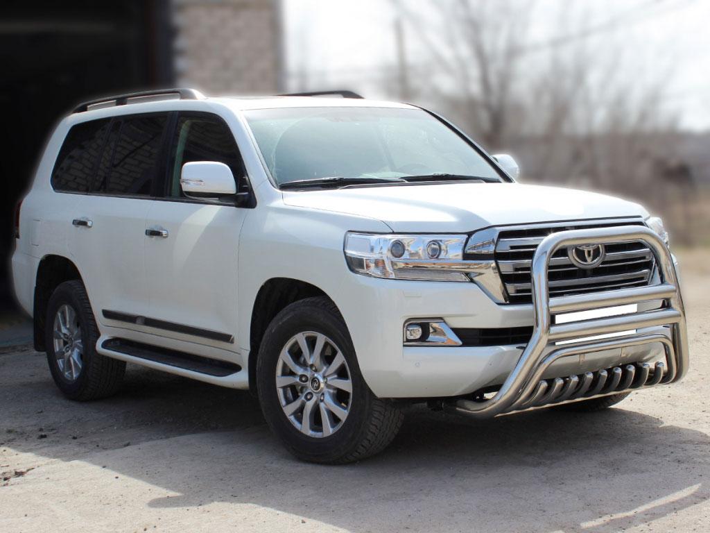 Дуга передняя высокая d76 (перемычки 60) с доп. защитой картера d43  на Toyota Land Cruiser 200 2015 (Тойота Ленд Крузер 200 2015), Технотек LCN2015_1