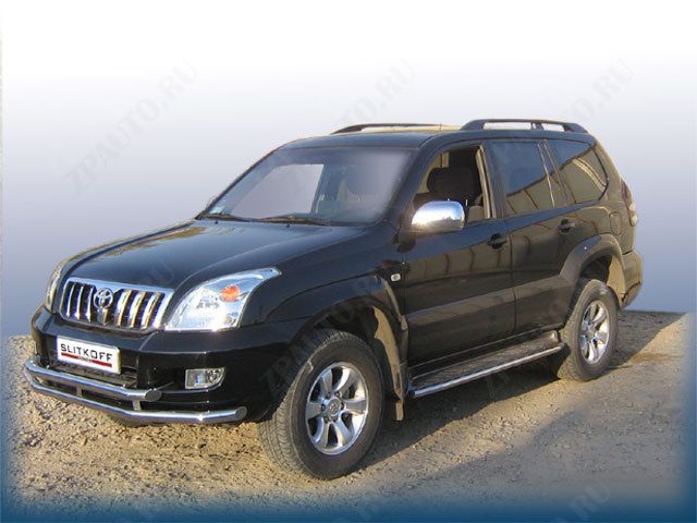 Защита переднего бампера d57+d57 двойная черная Toyota Land Cruiser Prado J120 (2002-2009) , Slitkoff, арт. TLCP003B