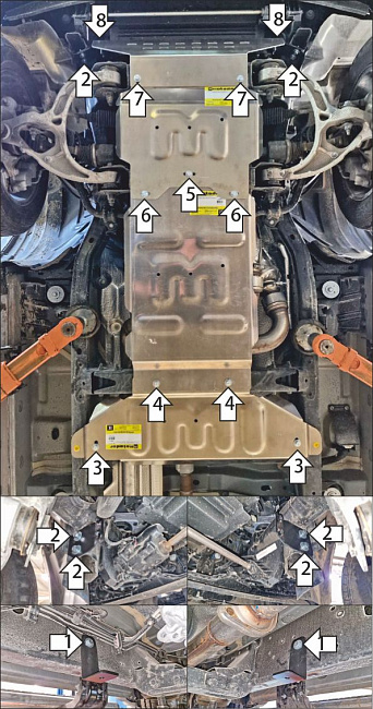 Защита алюминиевая Мотодор (Двигатель, Передний дифференциал, Коробка переключения передач, Радиатор, Раздаточная коробка), 5 мм,  Dodge Ram 1500  2024- арт. 32913