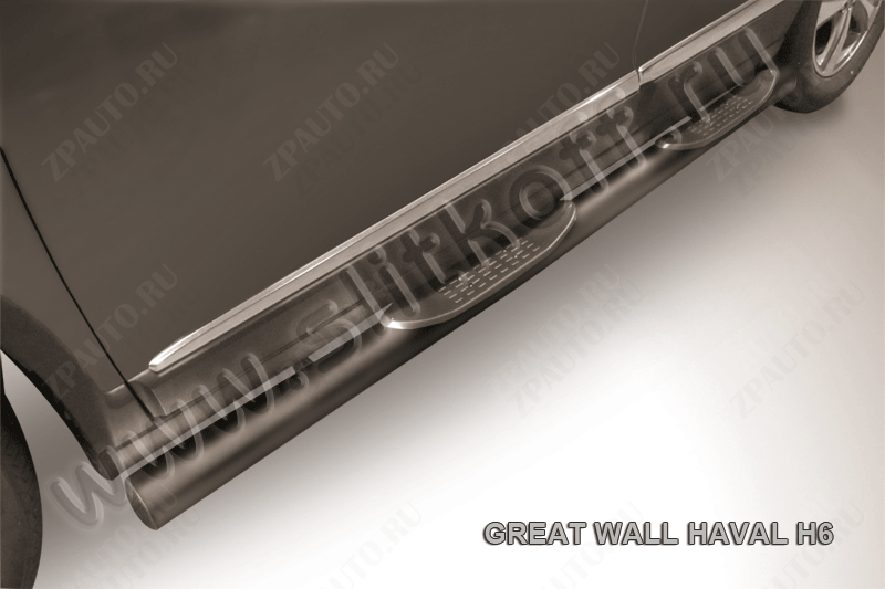 Защита порогов d76 с проступями черная Haval H6 (2014-2020) , Slitkoff, арт. HavH6005B