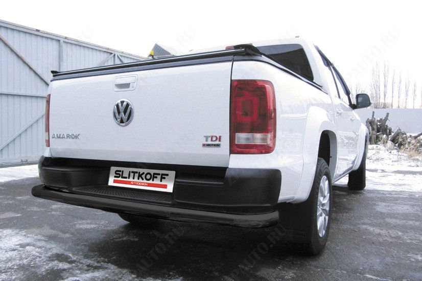 Защита заднего бампера d76 черная Volkswagen Amarok (2016-2023) , Slitkoff, арт. VWAM16-006B