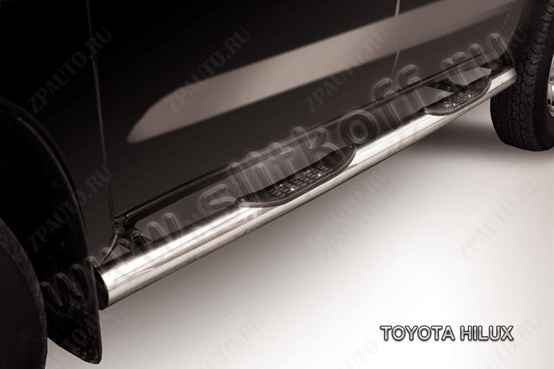 Защита порогов d76 с проступями Toyota Hilux (2004-2011) Black Edition, Slitkoff, арт. THL009BE
