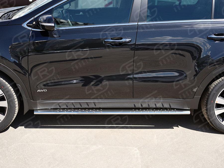 Пороги труба d75х42 овал с проступью Kia Sportage 2016, Slitkoff KSO-002290