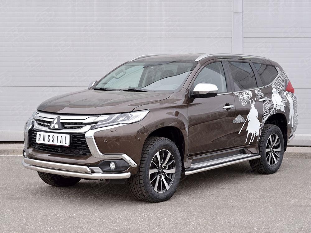 Защита переднего бампера d57/75х42 для Mitsubishi Pajero Sport 2016, Slitkoff MPJSZ-002485