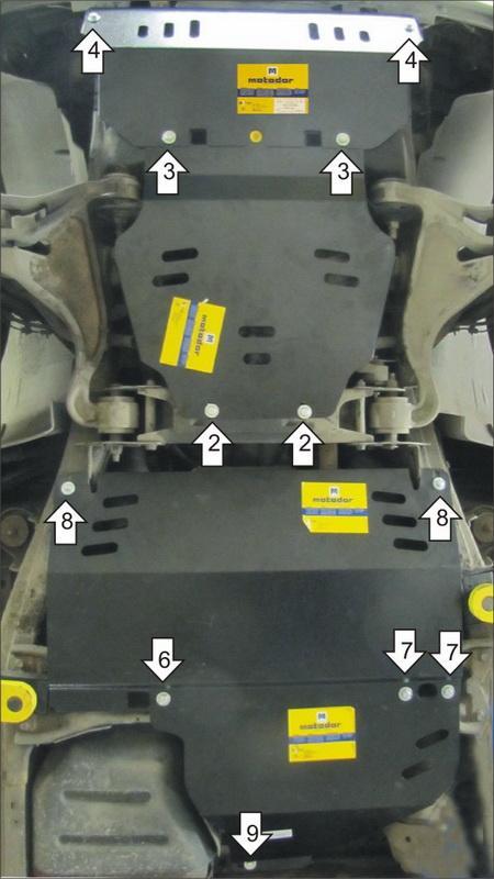 Защита стальная Мотодор (Двигатель, Коробка переключения передач, Радиатор, Раздаточная коробка), 3 мм, Сталь для Lincoln Aviator 2002-2005 арт. 13801