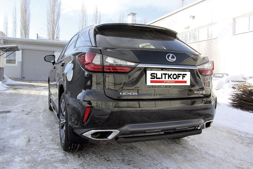 Защита заднего бампера d57 короткая черная Lexus RX-350 (2015-2019) , Slitkoff, арт. LRX15-007B