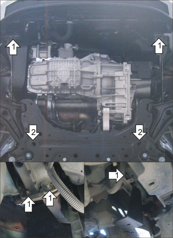 Защита стальная Мотодор (Двигатель, Коробка переключения передач), 2 мм, Сталь для Ford Ecosport 2014-2018 арт. 70712